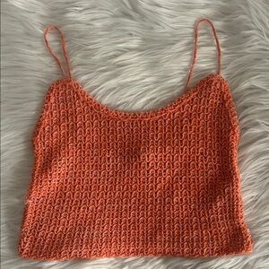 Zara Knit cropped crochet tank top sweater size small orange Y2K